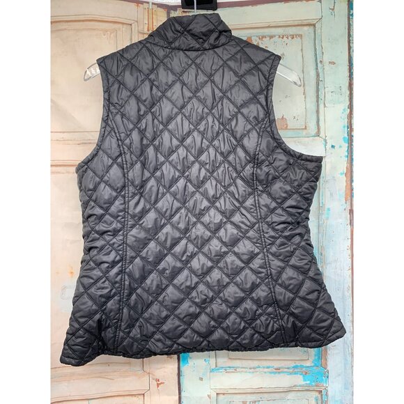 Jaannu Womans XL Reversible Puffer Vest Black / BLK / WHT Flowers Pockets - Picture 7 of 14